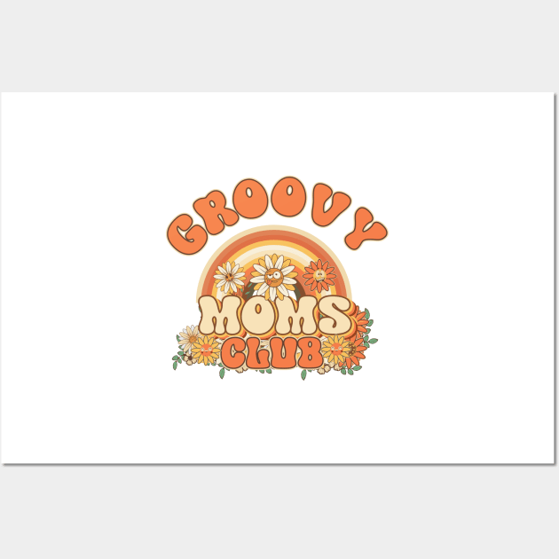 Groovy moms club Retro quote gift for funny mother Vintage floral pattern Wall Art by HomeCoquette